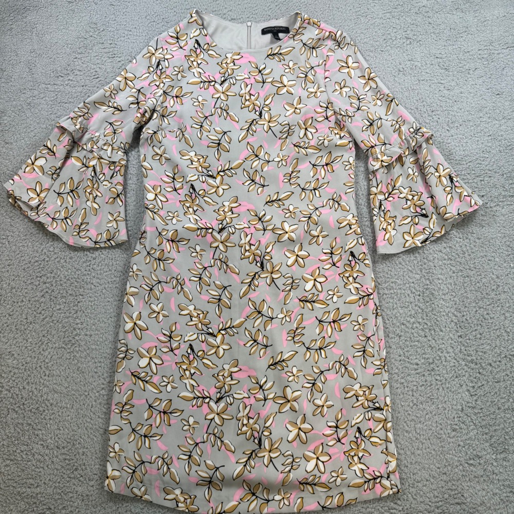 Banana Republic Gray Floral Bell Sleeve Shift Dress Size 2 NWOT